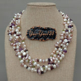YYGEM 4 Strands 19'' Pearl Prehnite Amethyst Garnet Necklace