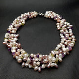 YYGEM 4 Strands 19'' Pearl Prehnite Amethyst Garnet Necklace