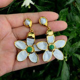 40mm Sea Shell Carved Flower Cultured Pearl Stud Earrings