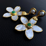 40mm Sea Shell Carved Flower Cultured Pearl Stud Earrings