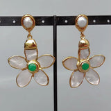 40mm Sea Shell Carved Flower Cultured Pearl Stud Earrings