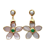 40mm Sea Shell Carved Flower Cultured Pearl Stud Earrings