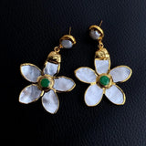 40mm Sea Shell Carved Flower Cultured Pearl Stud Earrings