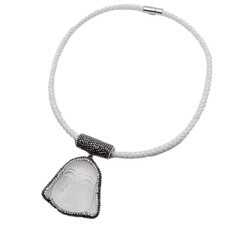Clear Quartz Buddha Pendant Rhinestone Choker Necklace