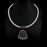 Clear Quartz Buddha Pendant Rhinestone Choker Necklace