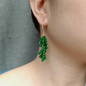 Green Jade Plated Dangle Earrings Long Drop Hook Jewelry For Women