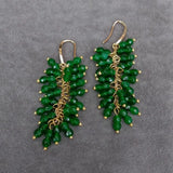 Green Jade Plated Dangle Earrings Long Drop Hook Jewelry For Women