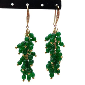 Green Jade Plated Dangle Earrings Long Drop Hook Jewelry For Women