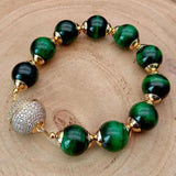 8'' 14mm Green Tiger's Eye Bracelet with Magnet Clasp