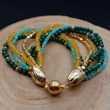 8'' 8 Strand Yellow Jade Malachite Amazonite Bracelet