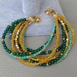 8'' 8 Strand Yellow Jade Malachite Amazonite Bracelet