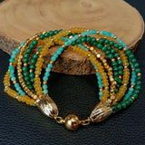 8'' 8 Strand Yellow Jade Malachite Amazonite Bracelet