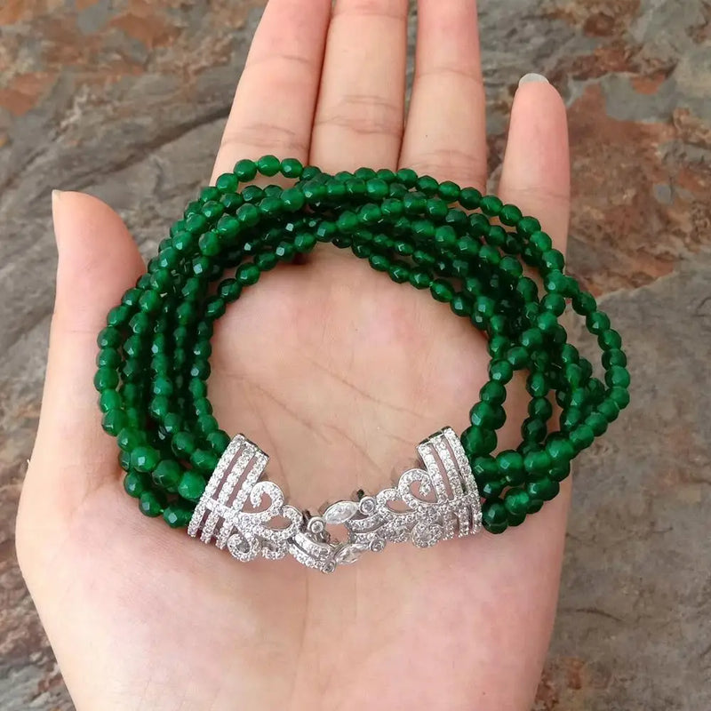 YYGEM 8'' Green Jade Bracelet with CZ Clasp