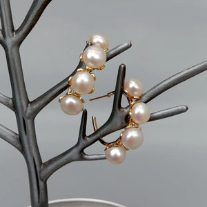 8mm Freshwater Pearl Yellow Plated Hoop Stud Earrings