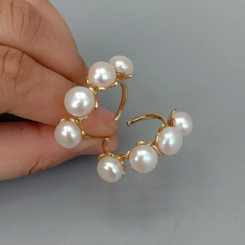 8mm Freshwater Pearl Yellow Plated Hoop Stud Earrings