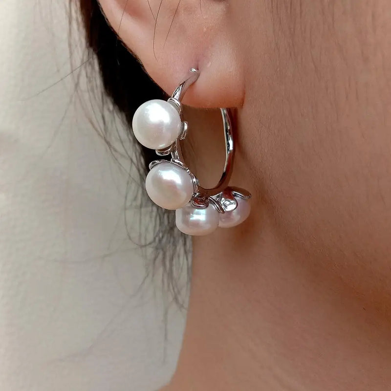 YYGEM Freshwater Pearl Hoop Stud Earrings for Women