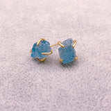 925 Silver Aquamarine Rough Stud Earrings Gemstone Gift