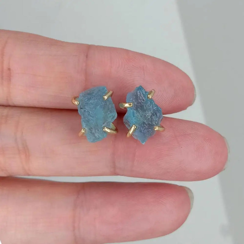 925 Silver Aquamarine Rough Stud Earrings Gemstone Gift