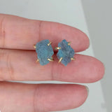 925 Silver Aquamarine Rough Stud Earrings Gemstone Gift