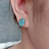 925 Silver Aquamarine Rough Stud Earrings Gemstone Gift