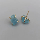 925 Silver Aquamarine Rough Stud Earrings Gemstone Gift