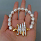 9x11mm Natural Rice Cultured Freshwater Pearl Baroque Pearl Bracelet
