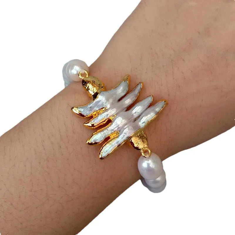 9x11mm Natural Rice Cultured Freshwater Pearl Baroque Pearl Bracelet