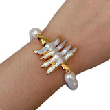 9x11mm Natural Rice Cultured Freshwater Pearl Baroque Pearl Bracelet