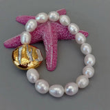 Natural Rice Freshwater Cultured Pearl Biwa Pearl Elastic Bracelet