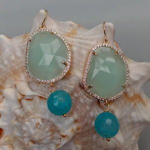 YYGEM Green Crystal Dangle Hook Earrings