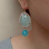 YYGEM Green Crystal Dangle Hook Earrings