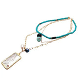 YYGEM Turquoise Shell Pendant Layered Necklace