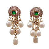 CZ Pave Freshwater Pearl Tassel Stud Earrings