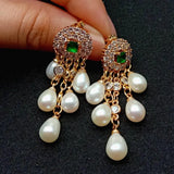 CZ Pave Freshwater Pearl Tassel Stud Earrings