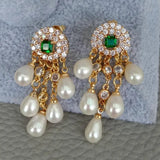 CZ Pave Freshwater Pearl Tassel Stud Earrings