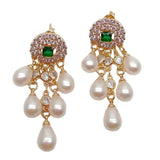 CZ Pave Freshwater Pearl Tassel Stud Earrings