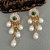 CZ Pave Freshwater Pearl Tassel Stud Earrings