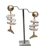 YYGEM Cultured Biwa Freshwater Pearl Coin Pearl Fish Shape Stud Earrings