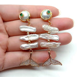 YYGEM Cultured Biwa Freshwater Pearl Coin Pearl Fish Shape Stud Earrings