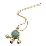 YYGEM Cultured Pearl Amazonite Charm Pendant Necklace For Women