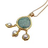YYGEM Cultured Pearl 27x28mm Amazonite Charm Pendant Necklace