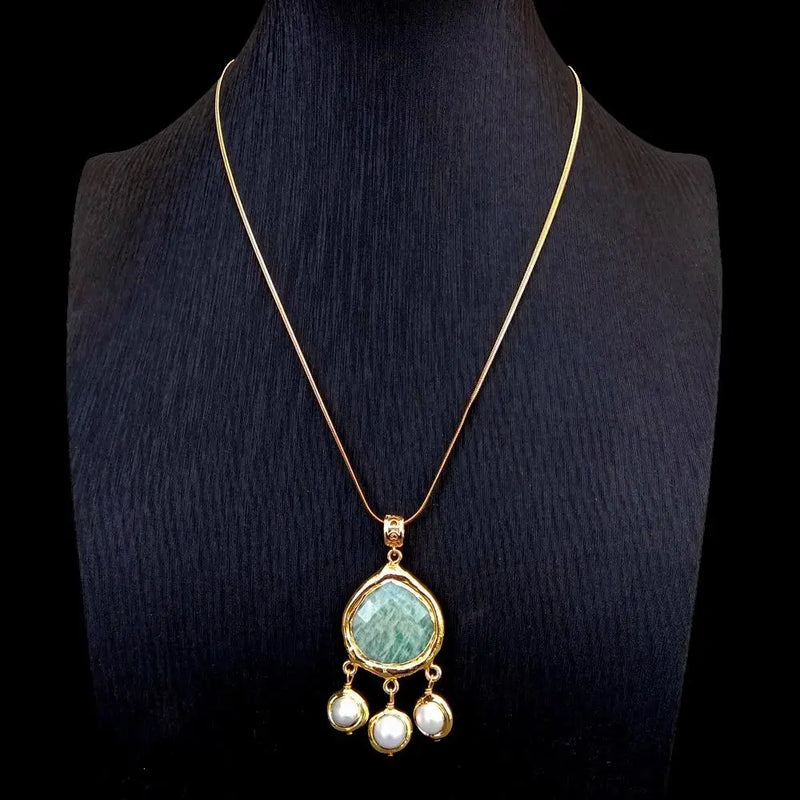 YYGEM Cultured Pearl 27x28mm Amazonite Charm Pendant Necklace