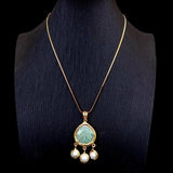 YYGEM Cultured Pearl 27x28mm Amazonite Charm Pendant Necklace