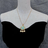 YYGEM Cultured Pearl 27x28mm Amazonite Charm Pendant Necklace