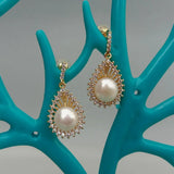 YYGEM Pearl CZ Teardrop Dangle Stud Earrings