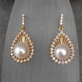 YYGEM Pearl CZ Teardrop Dangle Stud Earrings