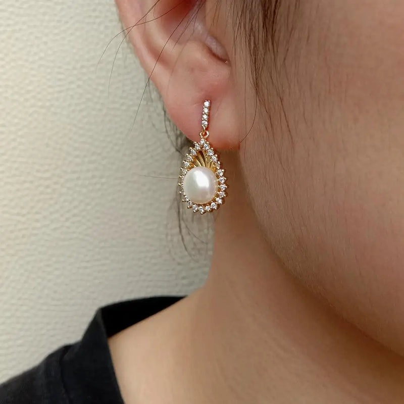 YYGEM Pearl CZ Teardrop Dangle Stud Earrings