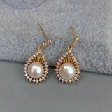 YYGEM Pearl CZ Teardrop Dangle Stud Earrings