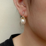 YYGEM Pearl CZ Teardrop Dangle Stud Earrings