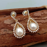 YYGEM Pearl CZ Teardrop Dangle Stud Earrings